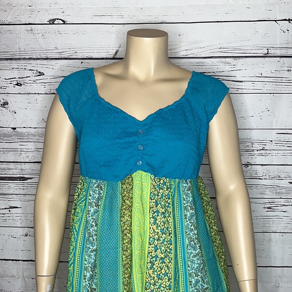 Lane Bryant NWT Size 14/16 Blue & Green Smock Boho Peasant Blouse Top - Picture 2 of 7